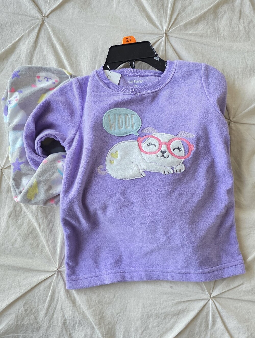 NWT Carter’s 2T Purple Fleece Pajama Set Puppy Dog Glasses
